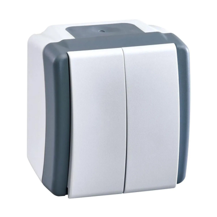 Выключатель двухклавишный накладной 10 А 250 В IP54 бело-серый, Mono Electric OCTANS, 154-020001-102 - 1