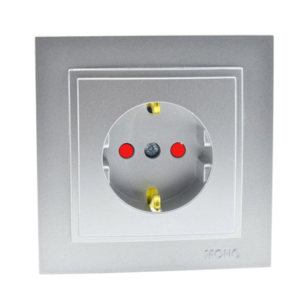 Розетка 1-а із заземленням та захистом для дітей Mono Electric, DESPINA, срібло, 102-212121-119 - 1