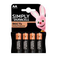 Батарейка Duracell Simply АА LR6 1.5V алкал. (4шт.упак.) Цена за блистер 4шт.!!! DRPAA6483
