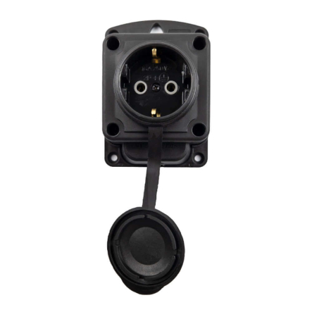 Розетка каучуковая VIOLUX 930640, 16 А, 240 В, 2P+PE, 3,5 кВт, IP44, с крышкой, одинарная