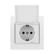 Розетка Lezard MIRA одинарная с заземлением, с крышкой, белая, 701-0202-123B