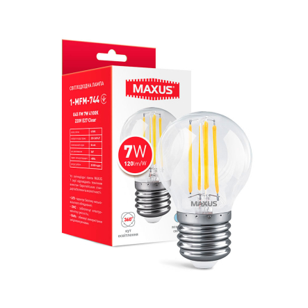 Лампа LED MAXUS Filament, 7 Вт, 4100K, E27, 220 В, G45, Clear - 1