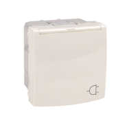 Розетка с заземлением із захисними шторками та кришкою, слонова кістка Unica MGU3.037.25TA