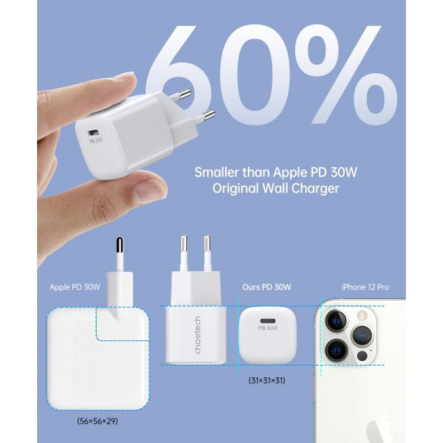 Зарядное устройство сетевое Choetech PD5007-EU-WH, USB-С