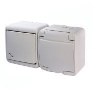 Микс горизонтальный (прох. выкл.+1-я розетка schuko белая кр.) (IP44) белый, VRHH-3s Hermetics, ETI