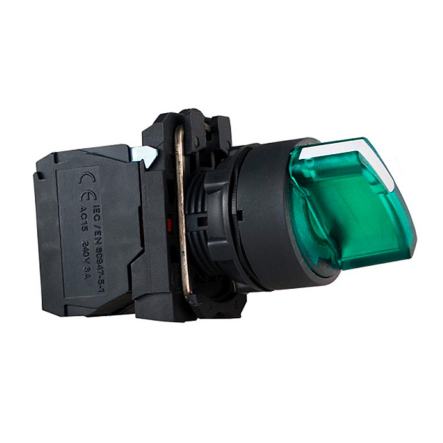 Кнопка поворотная 2-х позиционная с подсветкой, зеленая, TB5-AK123M5, ACKO-УКРЕМ, A0140010165