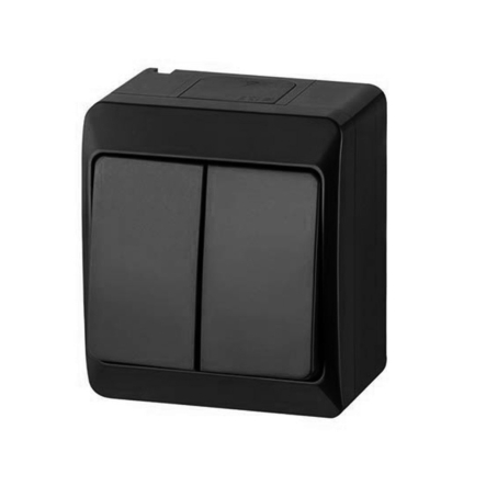 Выключатель 2-клавишный, черный, IP44, Elektro-Plast Hermes, 0332-09 - 1