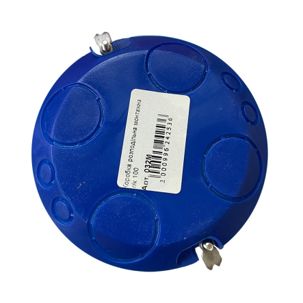 Коробка распределительная под гипсокартон d 100 мм, металлические лапки, синяя