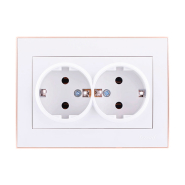 Розетка Lezard RAIN подвійна с заземлением, біла, з бічною вставкою золото, 703-0226-127В