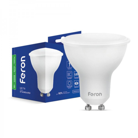 Лампа LED FERON LB-716, 6W, 6500K, GU10, 230V, MR16, 7540 - 1