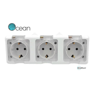 Розетка тримісна із заземленням OCEAN LEDium, 16А, IP54, біла