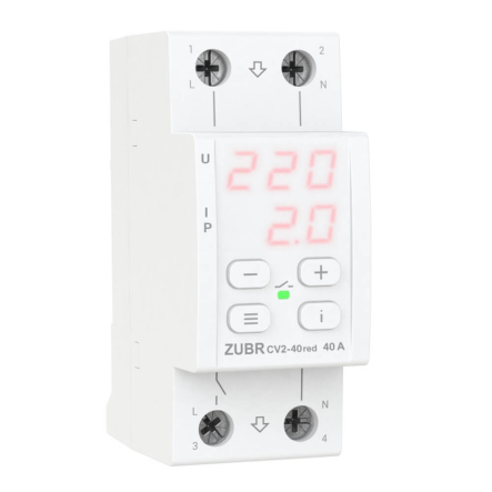 Реле напряжения ZUBR&nbsp;CV2-40 red, с контролем тока, однофазное - 1