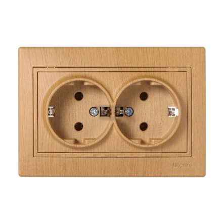 Розетка Lezard MIRA подвійна, із заземленням, Дуб класичний матовий, 701-5151-127В - 1