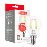Лампа LED MAXUS Filament, 4 Вт, 4100K, E14, 220 В, G45, яскраве світло