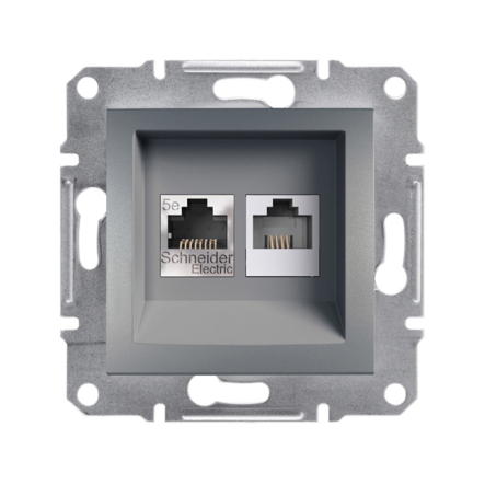 Розетка компьютерная +TF Schneider Electric ASFORA, сталь, ЕРН4900162 - 1