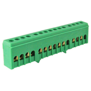 Шина нулевая на DIN-рейку Takel 502790з, в корпусе 15 отверстий, зелёный