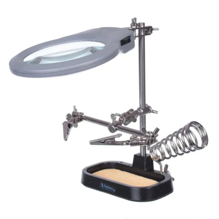 Держатель "Третья рука" ZD-10MB c подсв., 2 Х 90мм + подставка паяльника