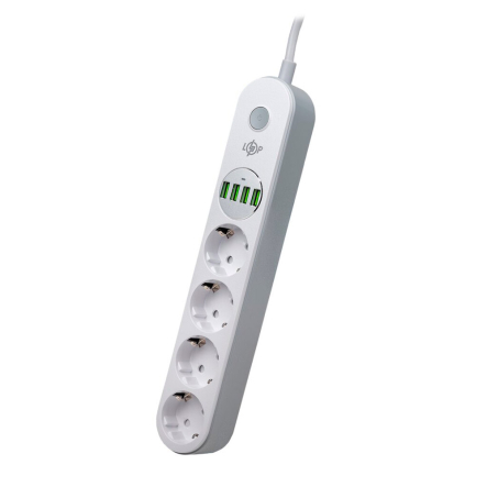 Сетевой фильтр Logic Power F24U4 4x220V-2500W, 4xUSB-5V/3,4A 17W Auto Max - 1