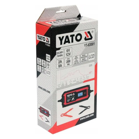 Зарядное устройство сетевое с LCD дисплеем YATO YT-83001, 6/12 В, 5-200 Аh, 8А