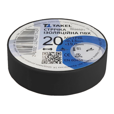 Изолента TAKEL 0,13мм х 19мм 20м черная, 502652ч - 1
