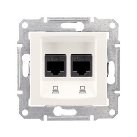 Розетка компьютерная 2я RJ45 категория 5е неэкранированная Schneider Electric Sedna, слоновая кость, SDN4400123 - 1