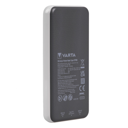 Повербанк (УМБ) VARTA WIRELESS 15000mAh USB Type C 20В, 22х78,5х157 мм