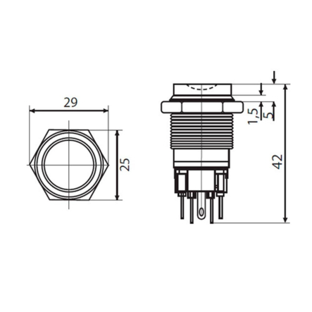 Кнопка металлическая АСКО-УКРЕМ TYJ 22-221, плоская с выступом 22мм 1NO+1NC, A0140010126