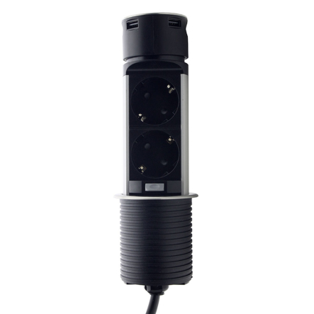 Розетка портативная мебельная (вертикальная) 2x16A, 2хUSB (2.4A) металл + провод 3x1.5 mm², EH-AR-306 - 1