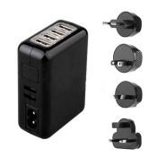 Мережева зарядка на 4 гн. USB з адаптерами EU/US/UK/AU.(AC 220V/DC 5V 2.1A) чорна