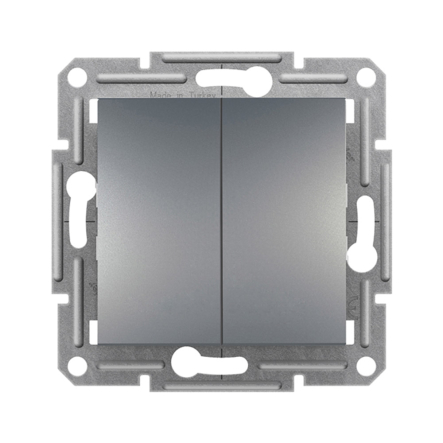 Выключатель двухклавишный, проходной, самозажимной Schneider Electric ASFORA, сталь, EPH0600162 - 1