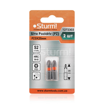 Набор бит S2 PZ3*25mm 2шт Sturm 1272303