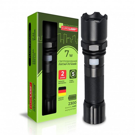 Фонарь ручной EUROLAMP 7 Вт, аккумулятор + USB черный - 1