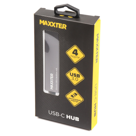 Хаб USB 3.0 Type-A Maxxter HU3A-4P-01 на 4 порта, металл, тёмно-серый