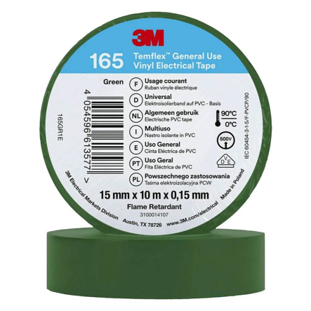 Ізоляційна стрічка 3M Temflex 165 15mm x 10m, зелена - 1