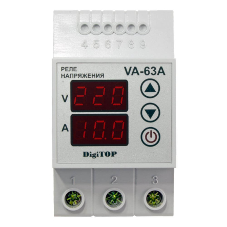 Реле напруги DigiTOP VA-63A, 63А, однофазне, з контролем струму - 1
