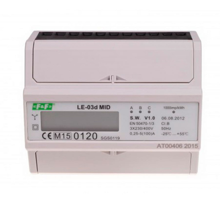 Счетчик электроэнергии F&F LE-03D, трехфазный, 100A, с LCD-дисплеем - 1