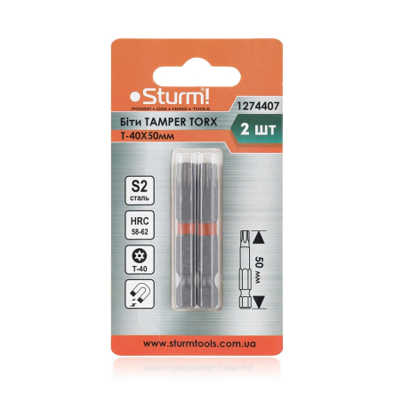 Биты S2 T-40* 50mm 2шт Sturm 1274407