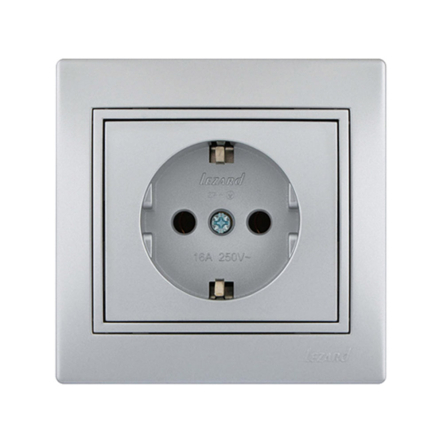 Розетка Lezard MIRA одинарная с заземлением, металл серый, 701-1010-122В - 1