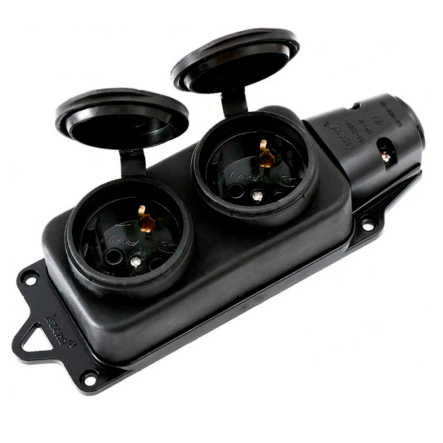 Розетка зовнішньої установки подвійна LEZARD, із заглушками 2Р+РЕ, каучук, 106-0400-0110 - 1