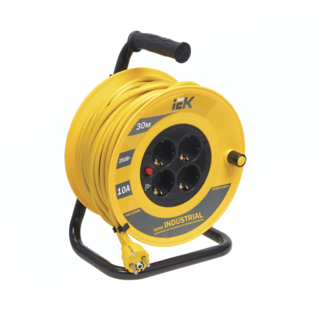 Удлинитель на катушке IEK УК30 Industrial, 30 м., 3*1,0 кв.мм., 4 гнезда, 2Р+РЕ, c термозащитой, WKP14-10-04-30 - 1