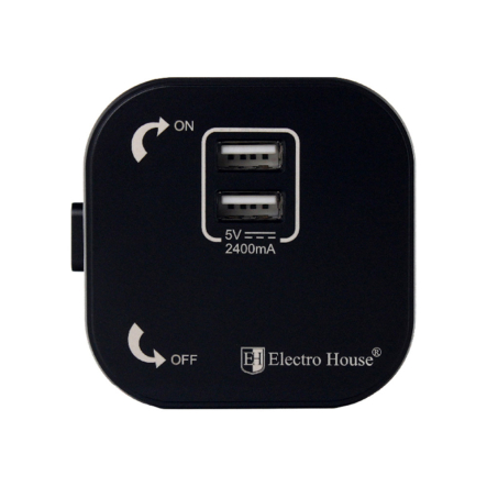 Розетка трекова USB Electro House Unique Elegance Pandora, EH-PT-002B, 2,4 A, подвійна, чорна - 1