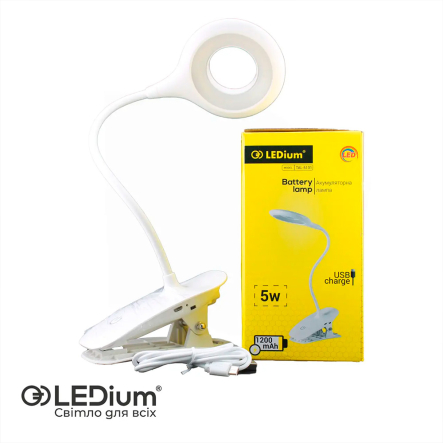 Настольная лампа аккумуляторная LEDium 5W USB 1200mAh белая - 1