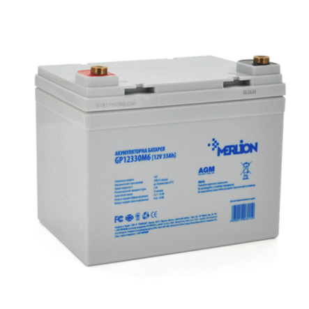 Аккумуляторна батарея MERLION GP12330M6, AGM, 12 В, 33 Аг, 195*130*165 мм., 06015 - 1