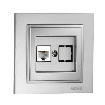 Розетка комп'ютерна (RJ45 CAT 6) Mono Electric, DESPINA, срібло, 102-212105-125 - 1