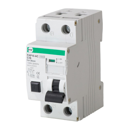 Автоматический выключатель защитного выключения Promfactor FAP10-АС, 1P+N, 16А, C, 10kА, 30mA, FAP10C16030AC - 1