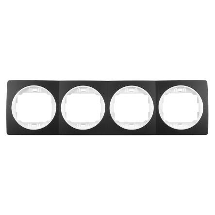 Рамка четырехместная горизонтальная Aling-Conel EON, E6704.E0, чёрный глянец-белый - 1