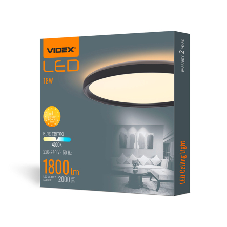 Светильник LED с декоративной подсветкой VIDEX, 18W, 4000K, черный, 27576 - 1