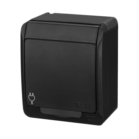 Розетка накладная, черная, IP44, Elektro-Plast Hermes, 0324-09 - 1