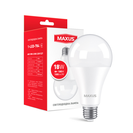 Лампа LED MAXUS, 18 Вт, 4100K, E27, 220 В, A80 - 1