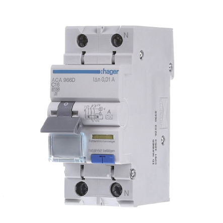 Дифавтомат HAGER ACA966D, 1P, C, 16А, 10мА, 6kA - 1